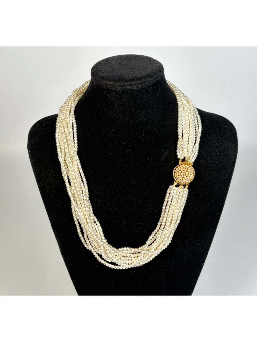 Vintage Marvella 12 Strand Faux Pearl Necklace with Gold-Tone Clasp